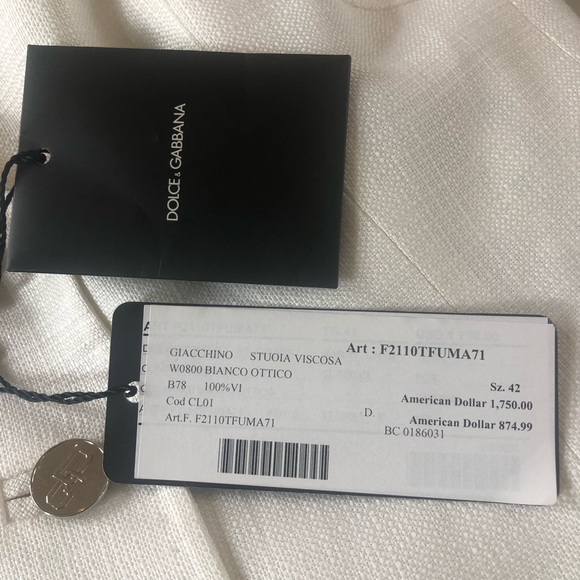 Dolce & Gabbana white jacket size 42/6 NWT - Picture 7 of 11